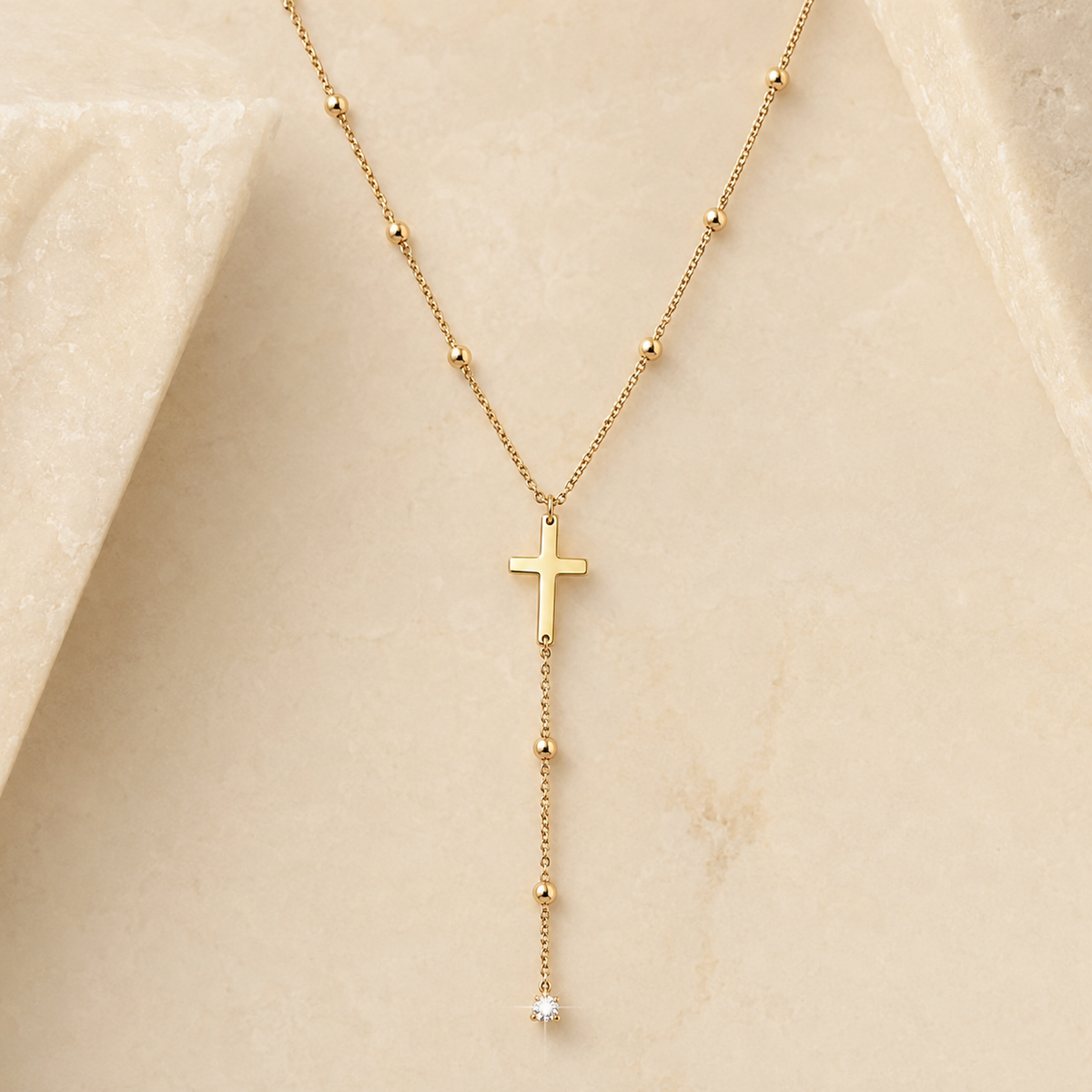 Cross Y-Lariat Gold Necklace product view