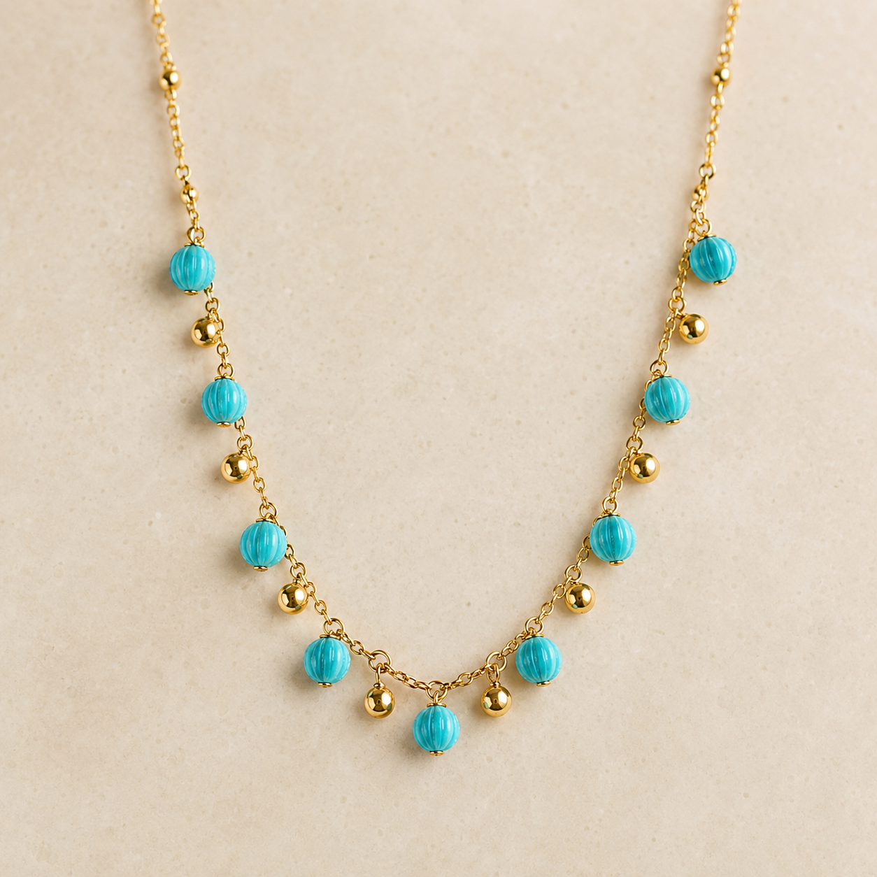 Turquoise Multi-Charm Gold Necklace product view