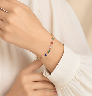 Model wearing Crystal Heart Tennis Bracelet – Multicolor