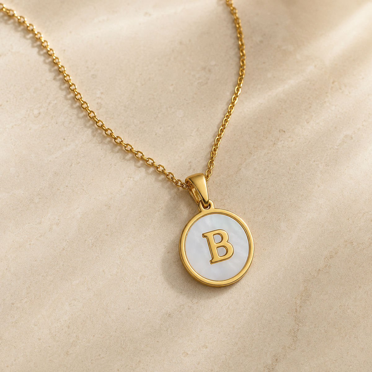 Shell Initial Gold Pendant Necklace – B product view