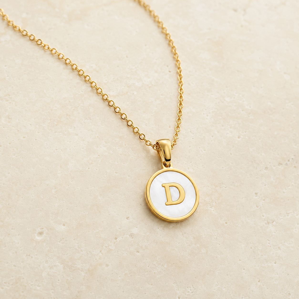 Shell Initial Gold Pendant Necklace – D product view