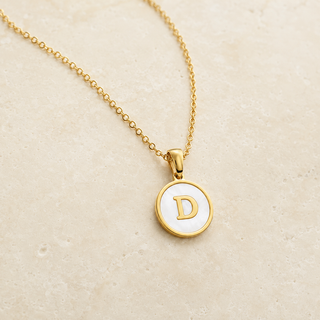 Shell Initial Gold Pendant Necklace – D product view