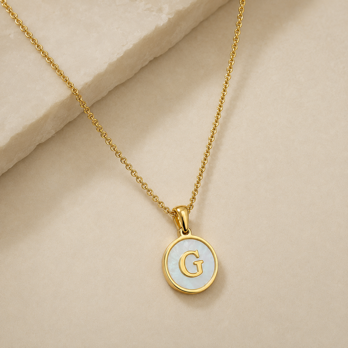 Shell Initial Gold Pendant Necklace – G product view