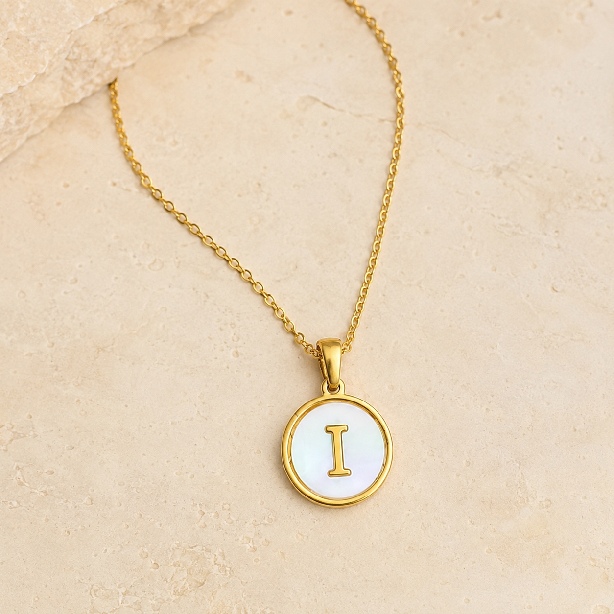 Shell Initial Gold Pendant Necklace – I product view
