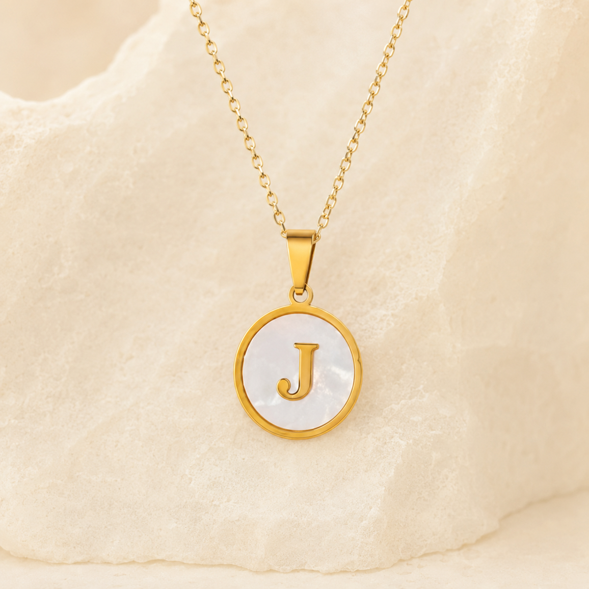 Shell Initial Gold Pendant Necklace – J product view
