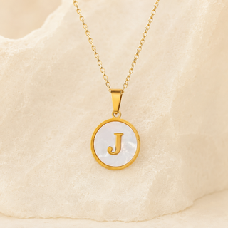 Shell Initial Gold Pendant Necklace – J product view