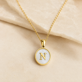 Shell Initial Gold Pendant Necklace – N product view