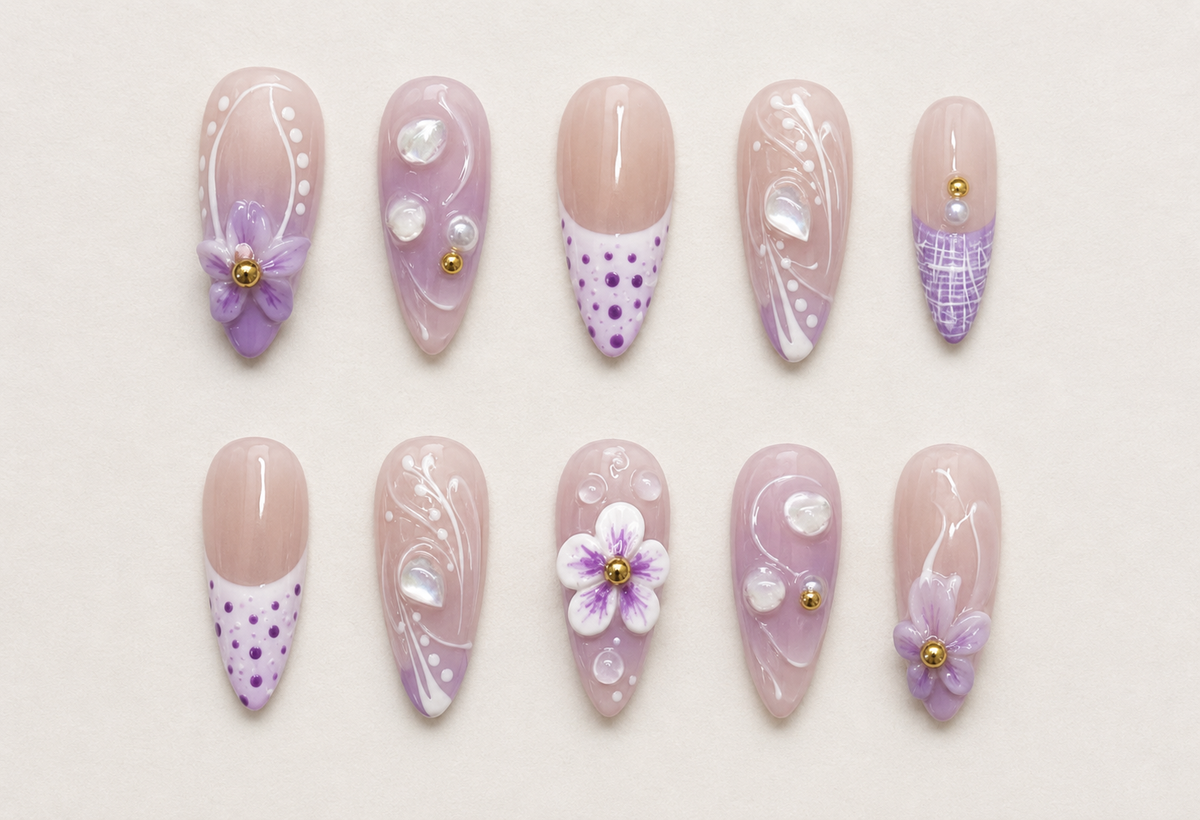 Pink Blossom French Press-On Nails - flatlay