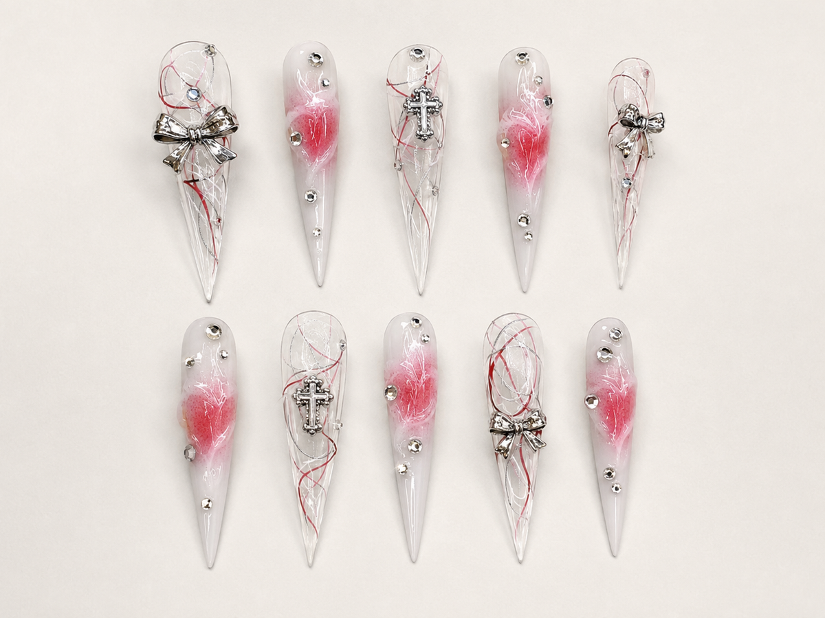 Lavender Butterfly Chrome Press-On Nails - flatlay