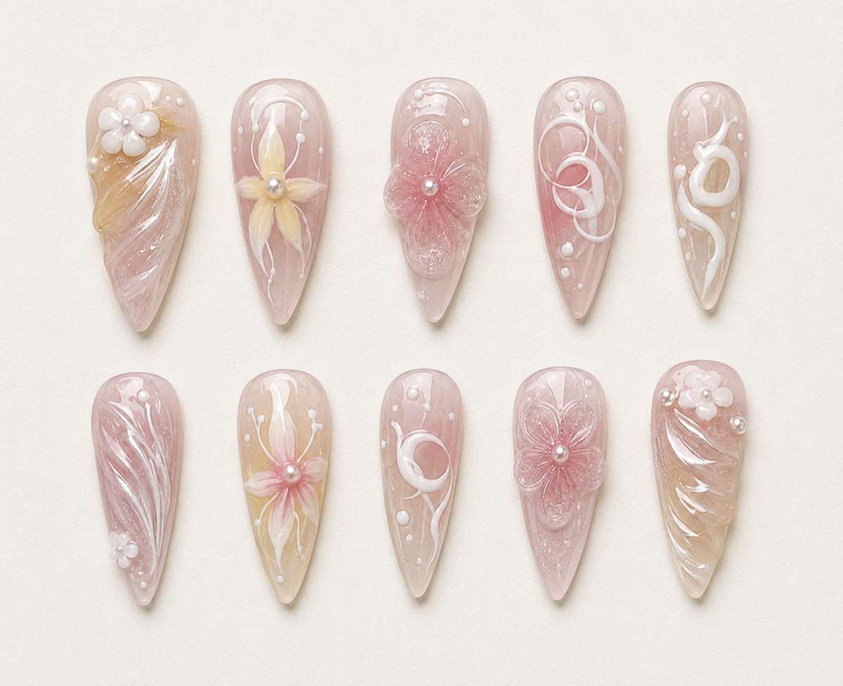 Icy Heart Chrome Press-On Nails - flatlay