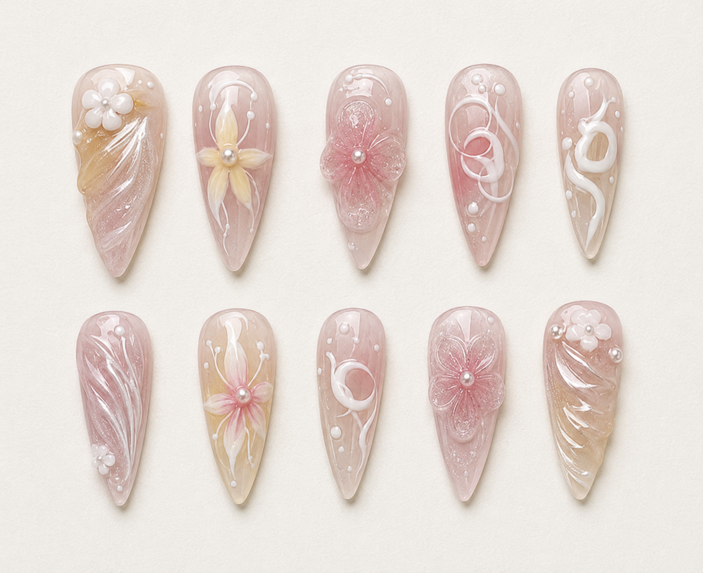 Icy Heart Chrome Press-On Nails - flatlay
