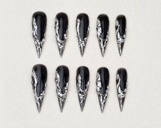 Liquid Silver Stiletto Press-On Nails - flatlay