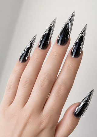 Liquid Silver Stiletto Press-On Nails - handshot
