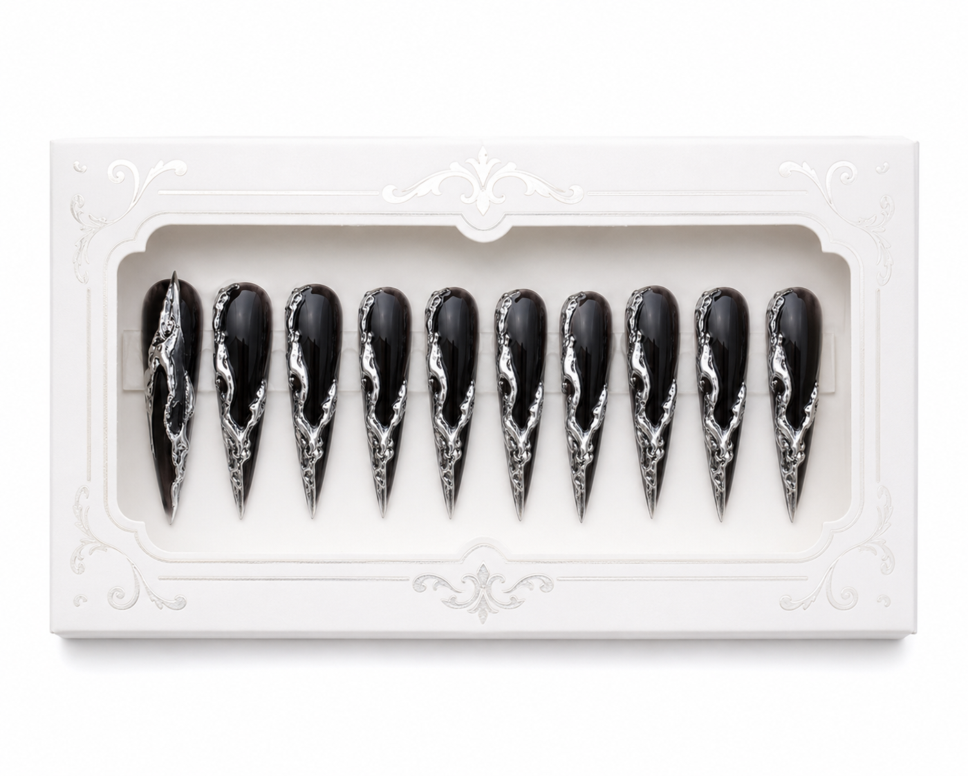 Liquid Silver Stiletto Press-On Nails - packaging