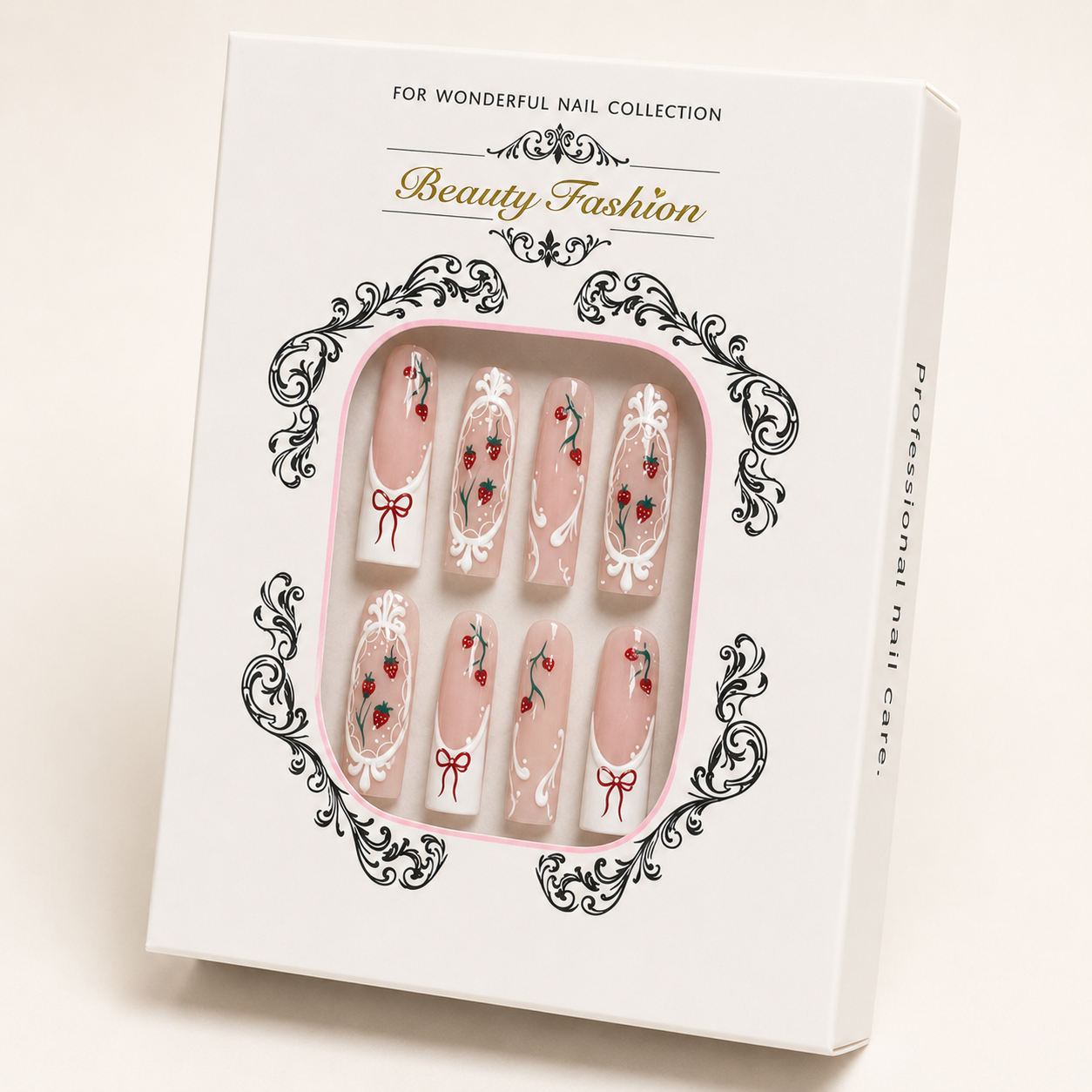 Strawberry Ribbon Lace Press-On Nails - packaging