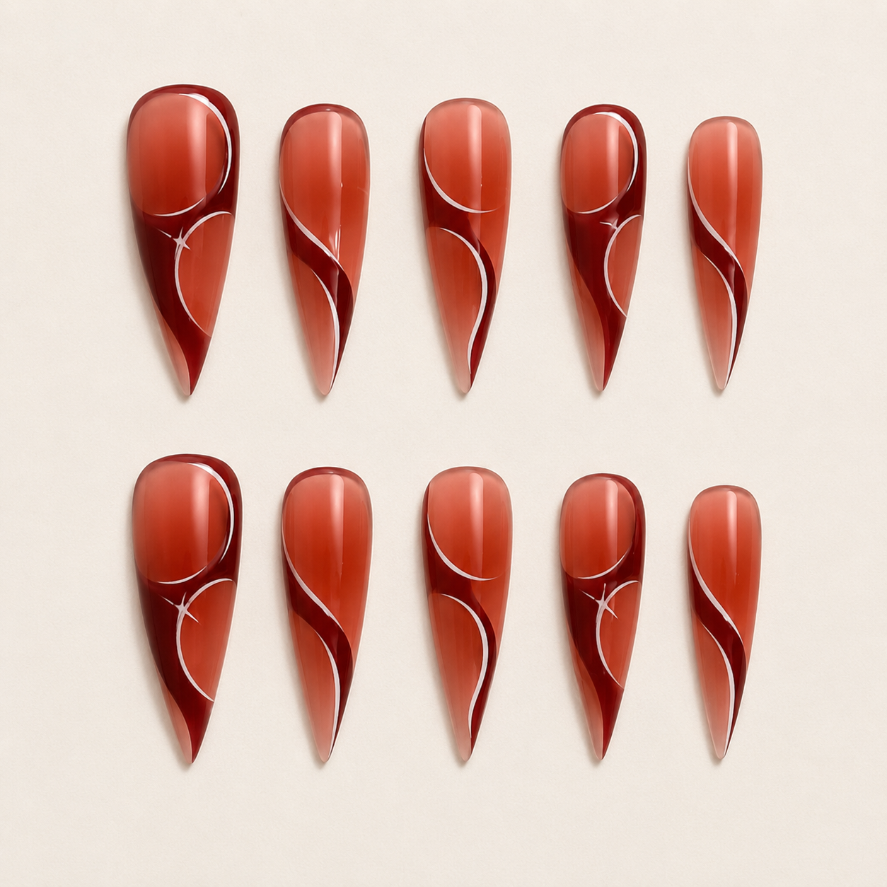 Terracotta Wave Press-On Nails - flatlay