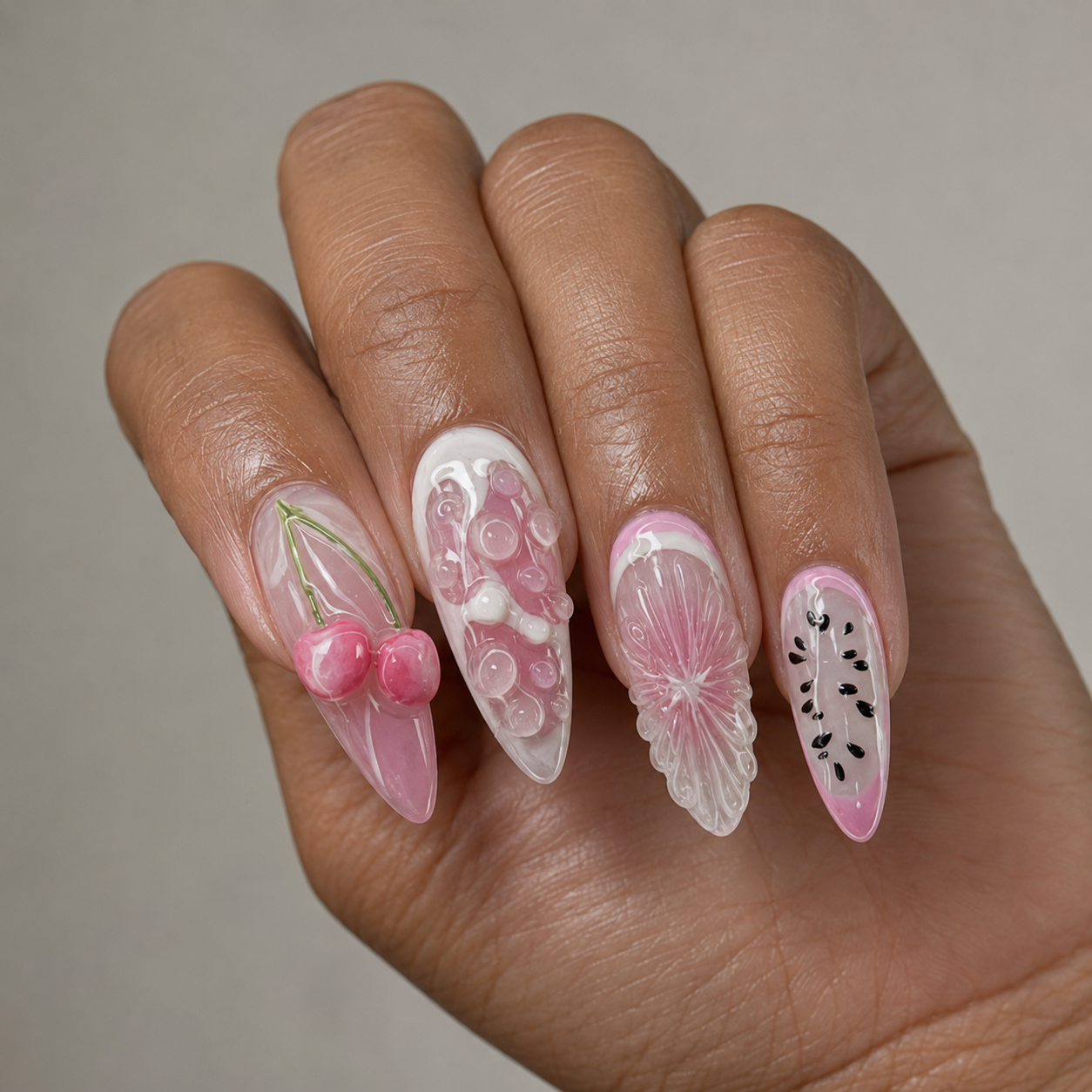 Pink Fruit Garden Press-On Nails - handshot