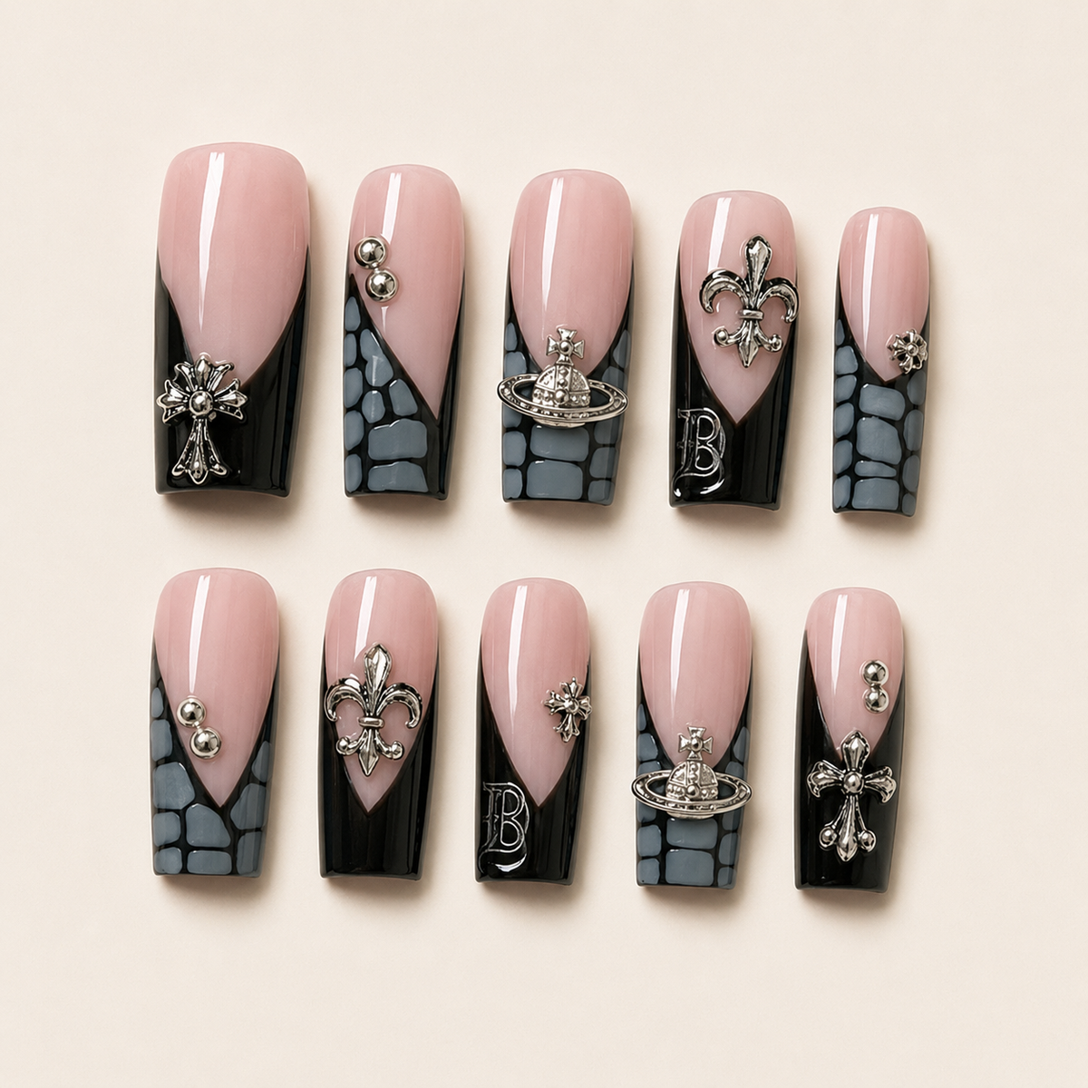 Midnight Gothic Charms Press-On Nails - flatlay