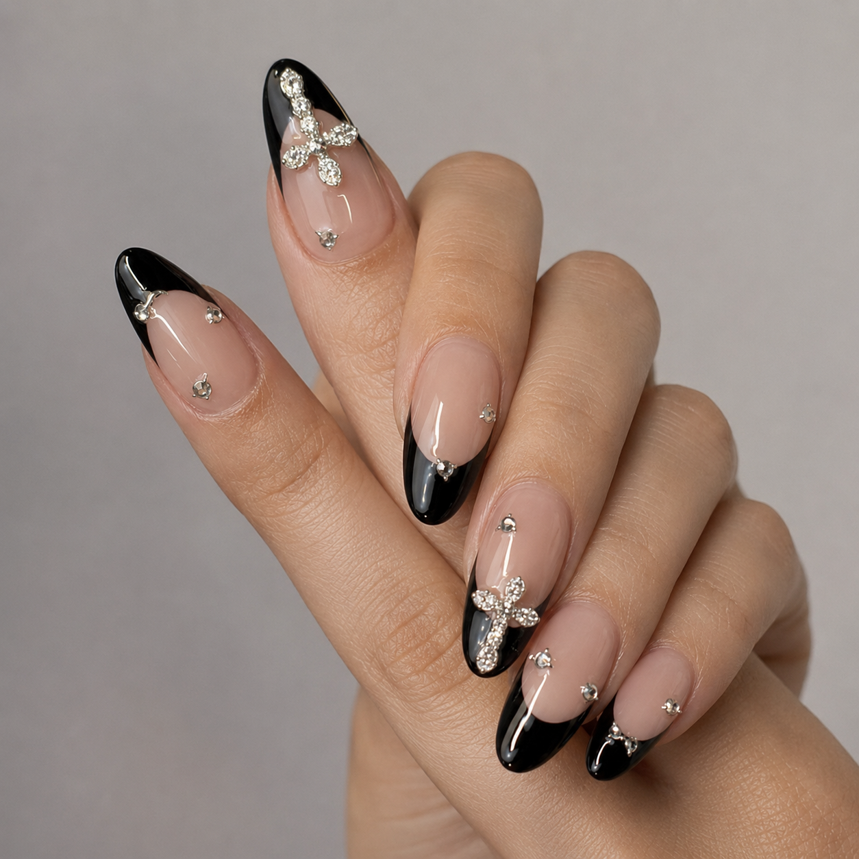 Black Bow French Press-On Nails - handshot