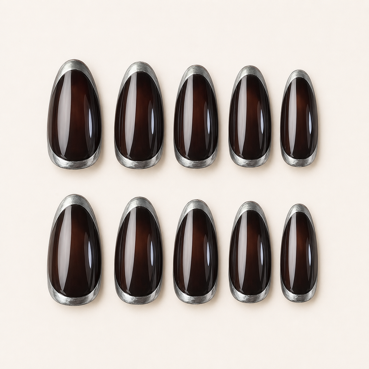 Espresso Chrome Edge Press-On Nails - flatlay