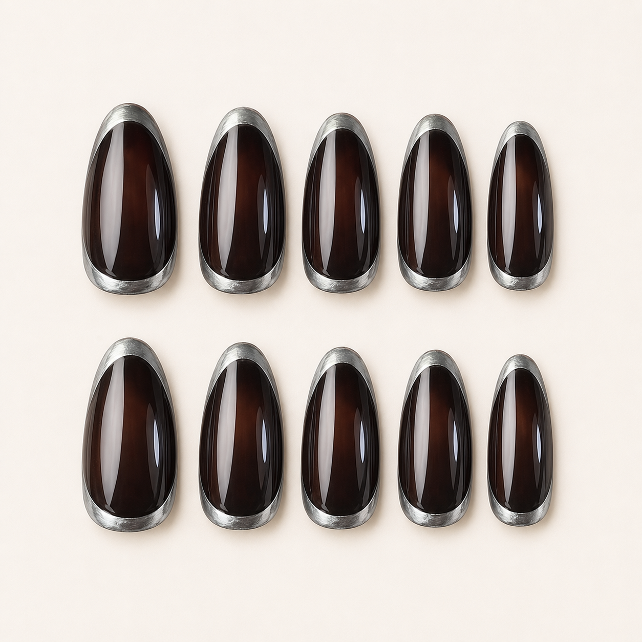 Espresso Chrome Edge Press-On Nails - flatlay