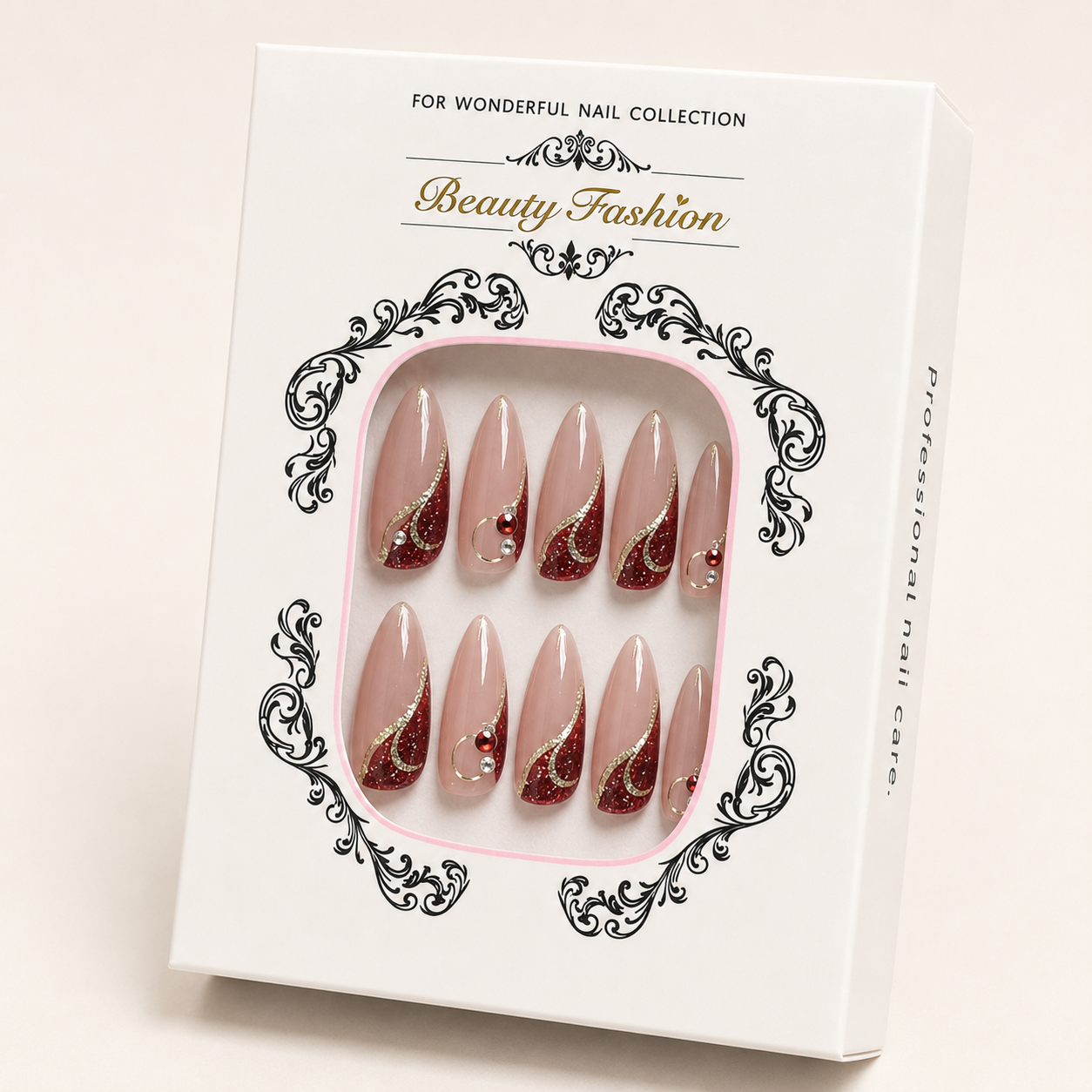 Merlot Gold Swirl Press-On Nails - packaging