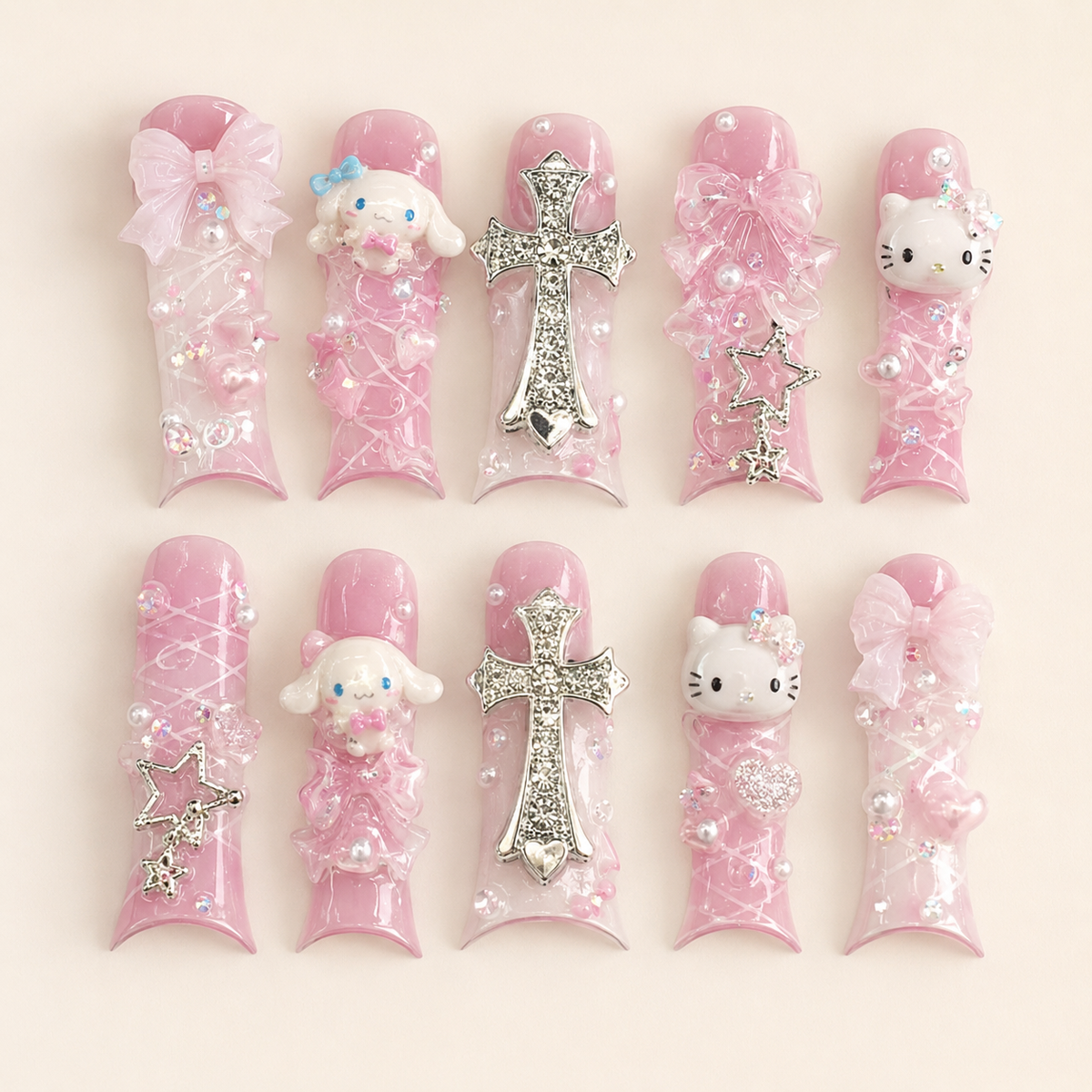 Pink Gothic Charms Press-On Nails - flatlay
