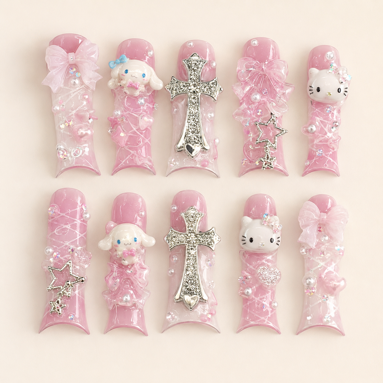 Pink Gothic Charms Press-On Nails - flatlay