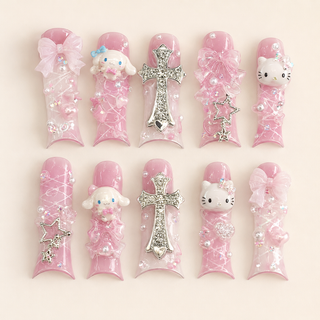 Pink Gothic Charms Press-On Nails - flatlay