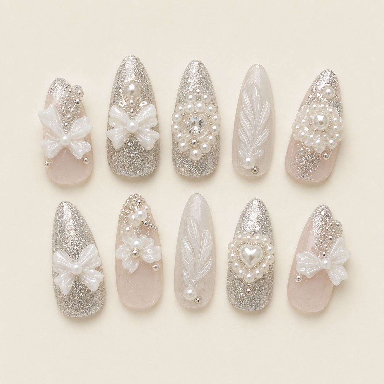 Silver Baroque Bloom Press-On Nails - flatlay