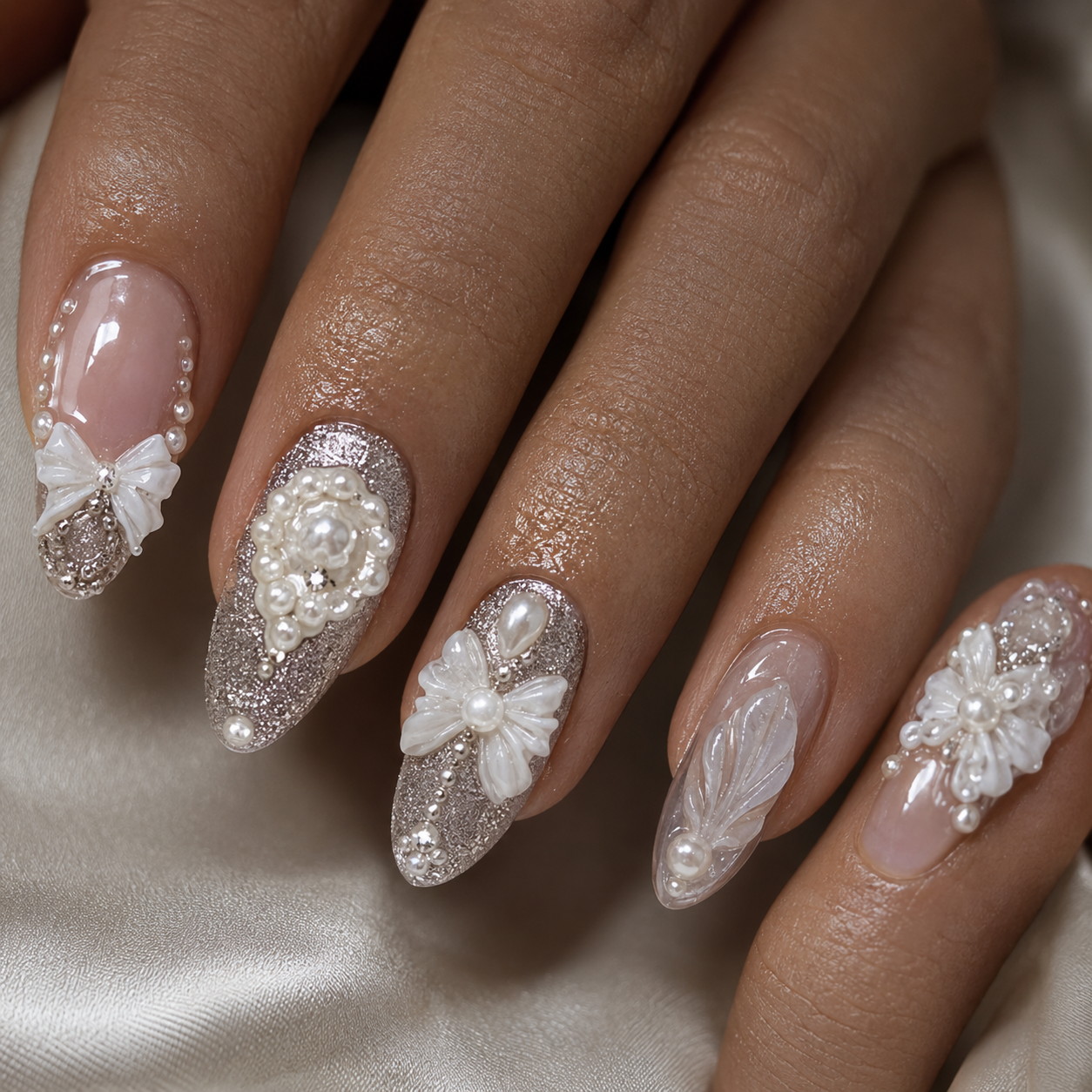 Silver Baroque Bloom Press-On Nails - handshot