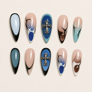 Azure Crosswork Press-On Nails - flatlay