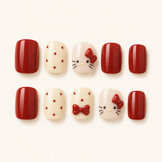 Cherry Cat Shorties Press-On Nails - flatlay