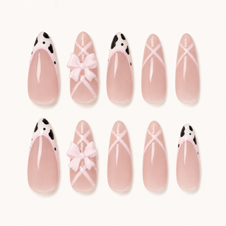 Ballet Cow Bow Press-On Nails - flatlay
