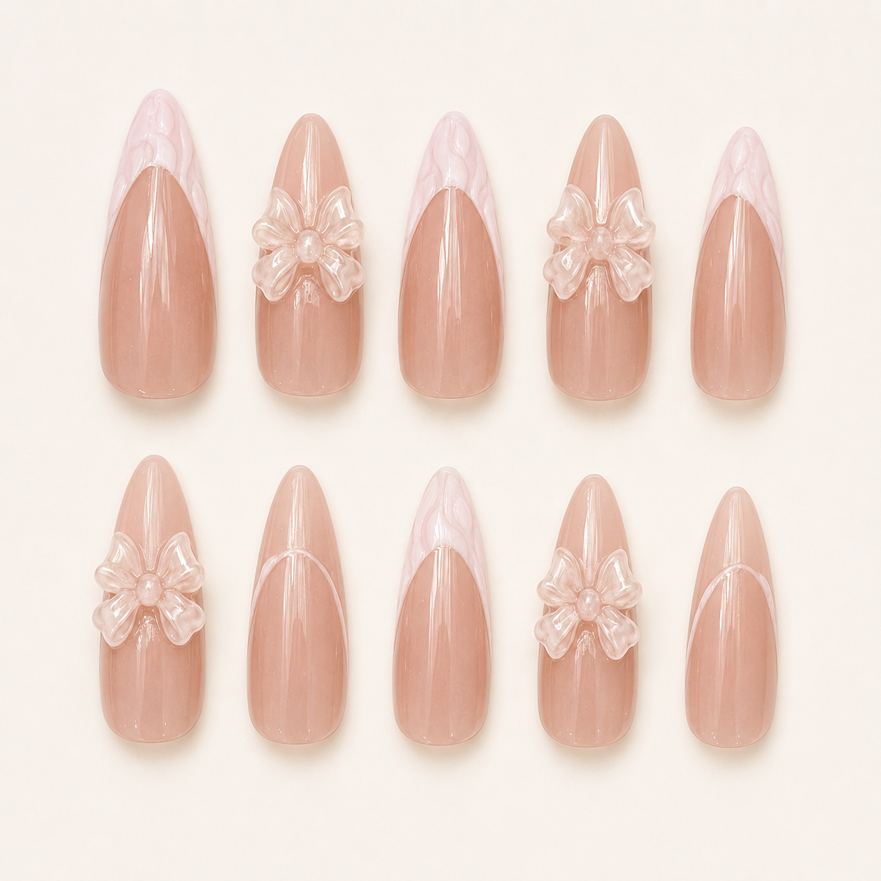 Porcelain Bow French Press-On Nails - flatlay