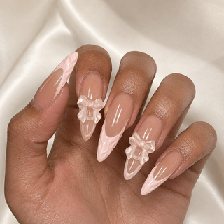 Porcelain Bow French Press-On Nails - handshot