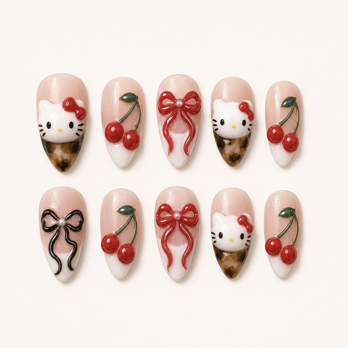 Cherry Cat Couture Press-On Nails - flatlay
