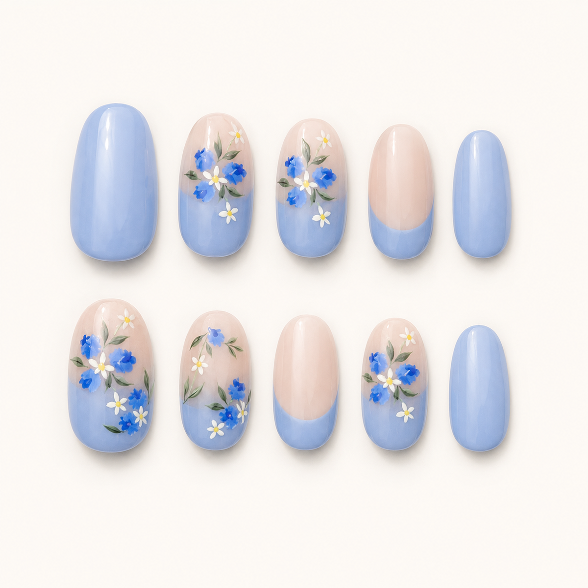 Periwinkle Wildflower Press-On Nails - flatlay