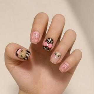 Kawaii Leopard Bow Press-On Nails - handshot