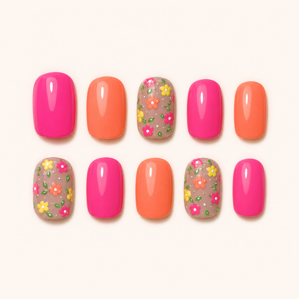 Sunset Garden Press-On Nails - flatlay