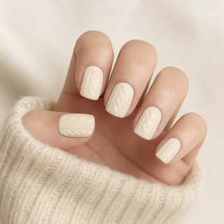 Ivory Knit Press-On Nails - handshot