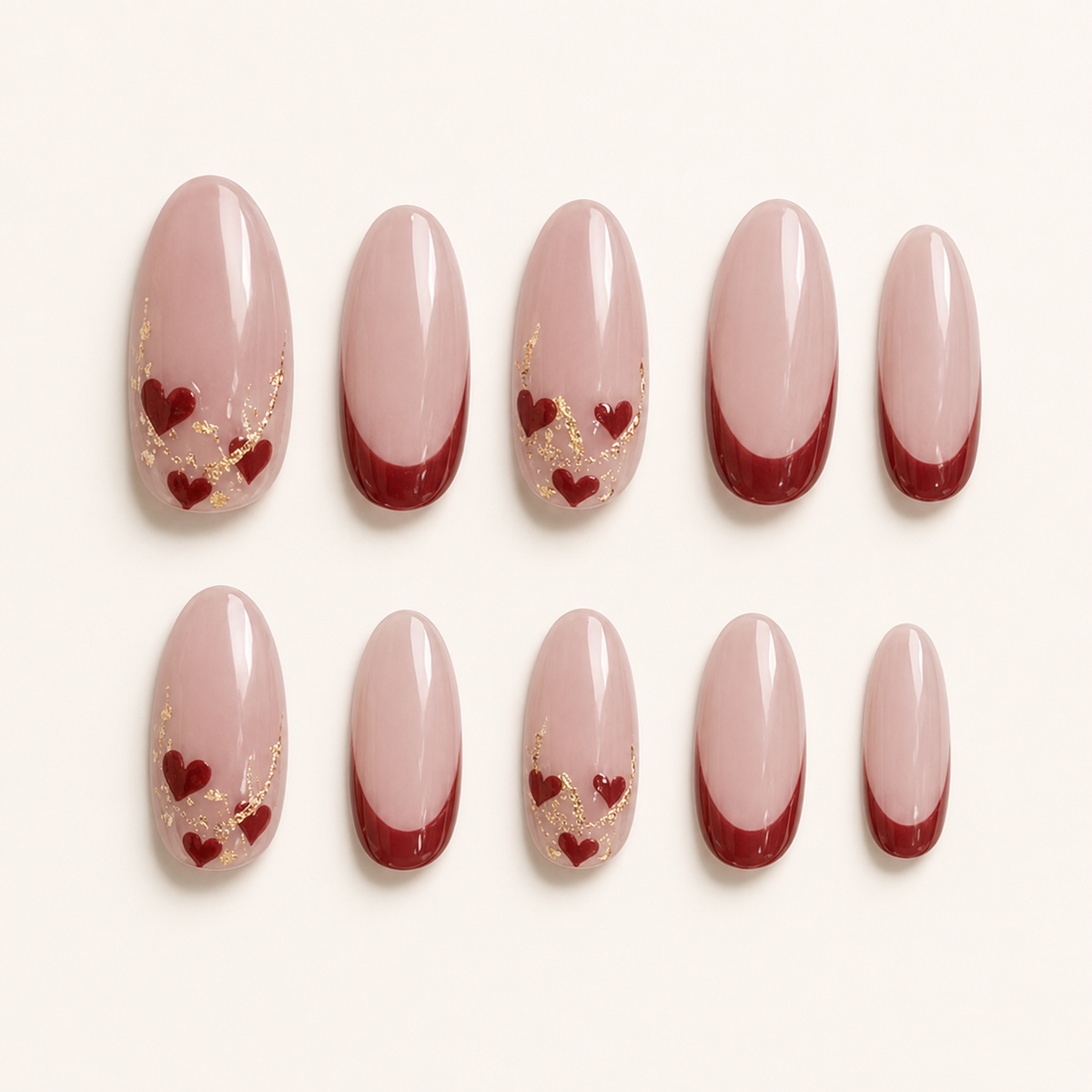 Scarlet Heart French Press-On Nails - flatlay