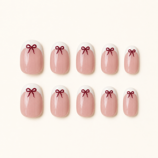 Wine Ribbon French Press-On Nails - handshot