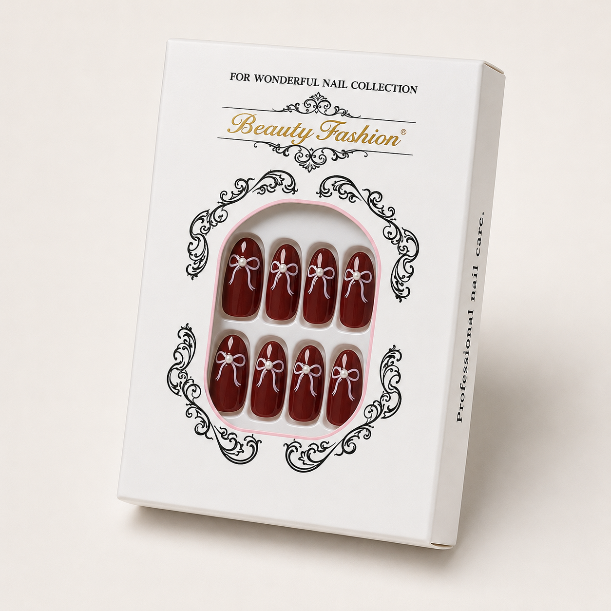 Merlot Bow Press-On Nails - flatlay