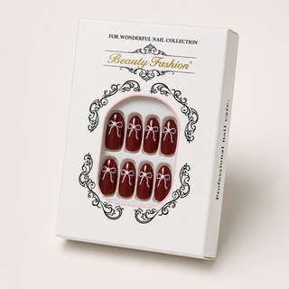 Merlot Bow Press-On Nails - flatlay