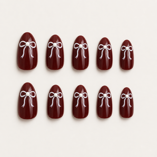 Merlot Bow Press-On Nails - handshot