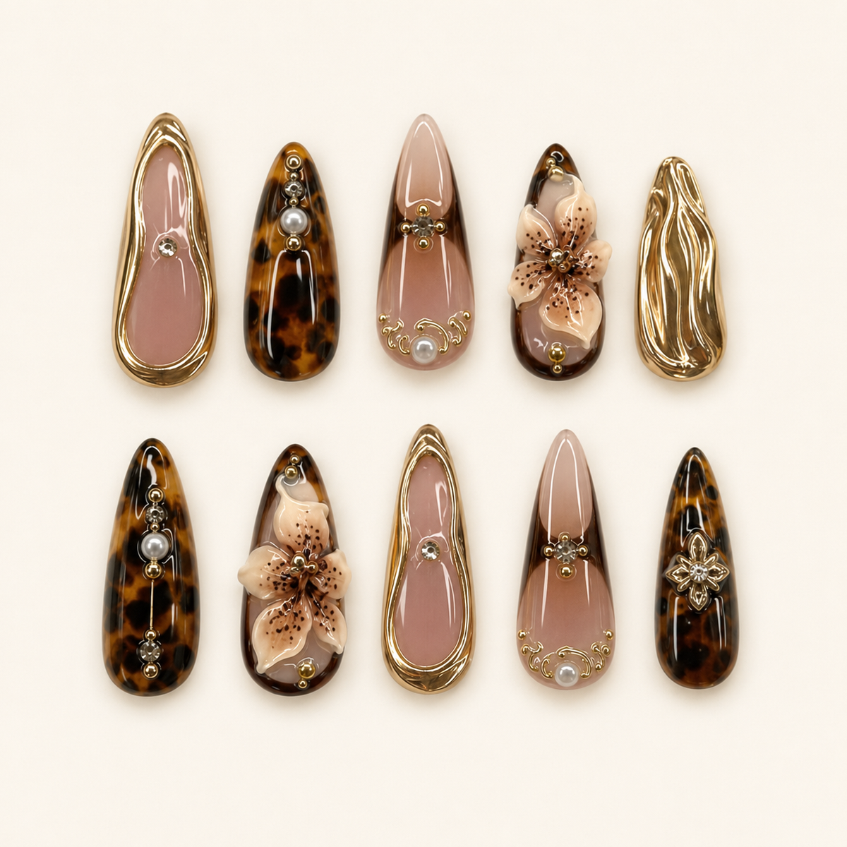 Tortoiseshell Orchid Press-On Nails - flatlay