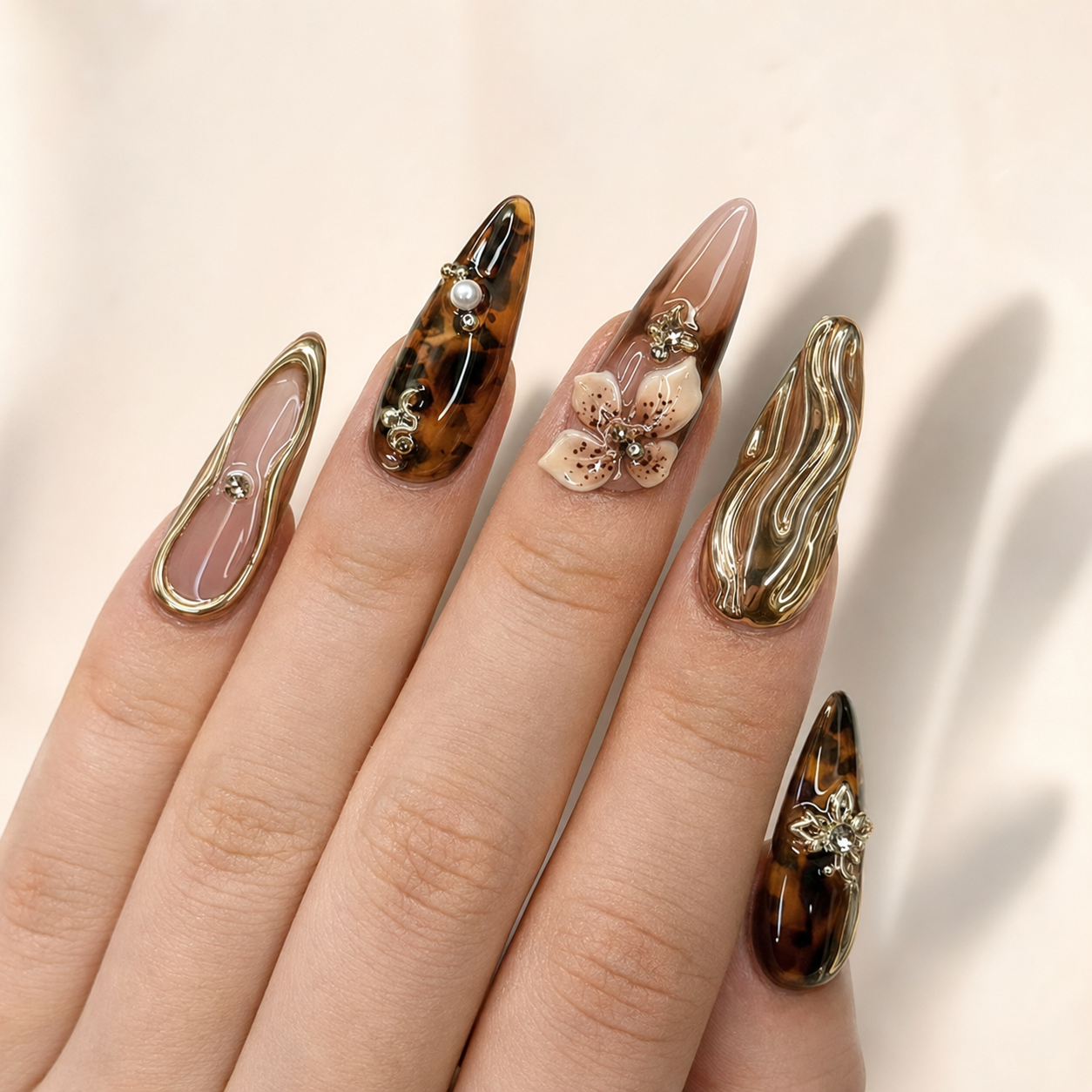 Tortoiseshell Orchid Press-On Nails - handshot