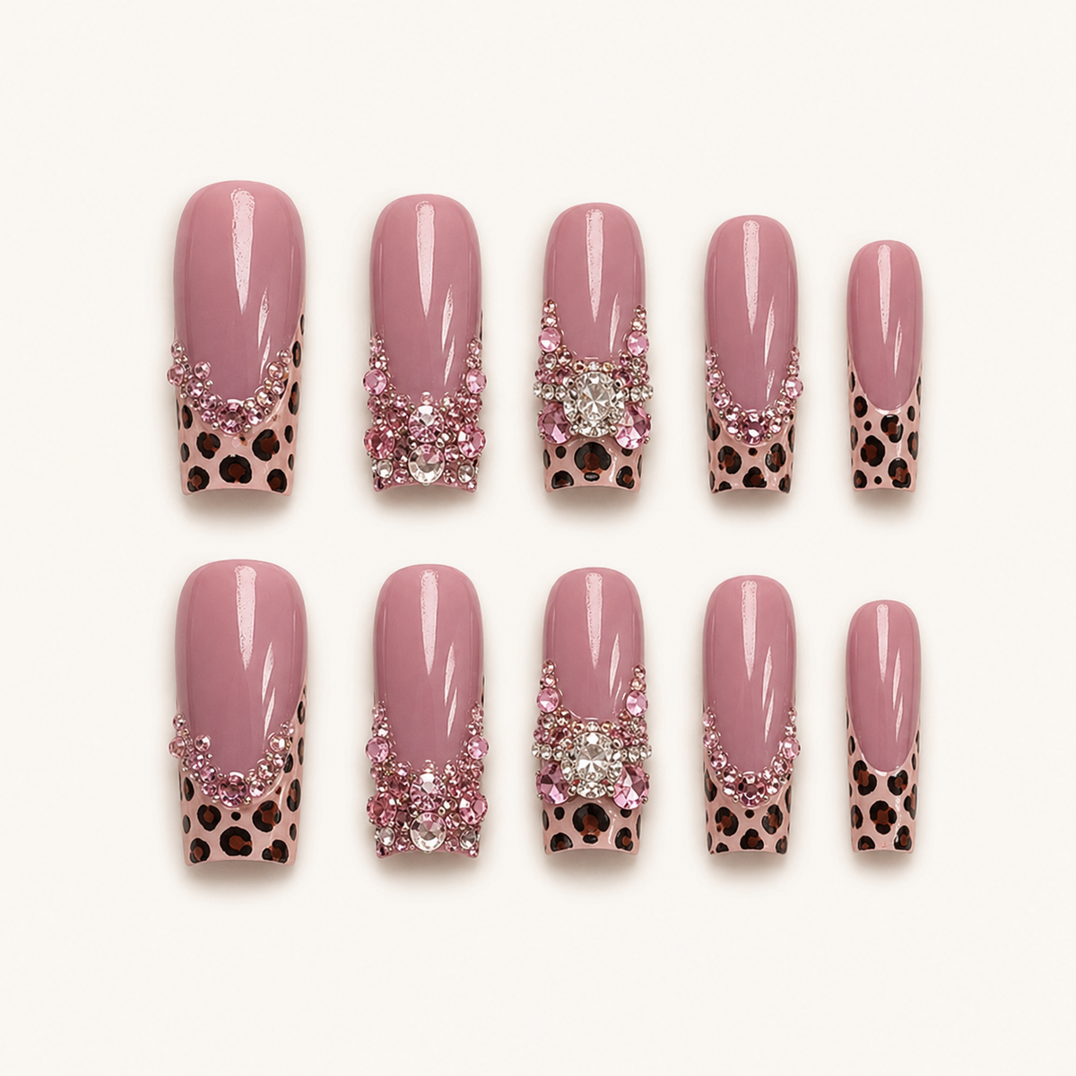 Pink Leopard Luxe Press-On Nails - flatlay