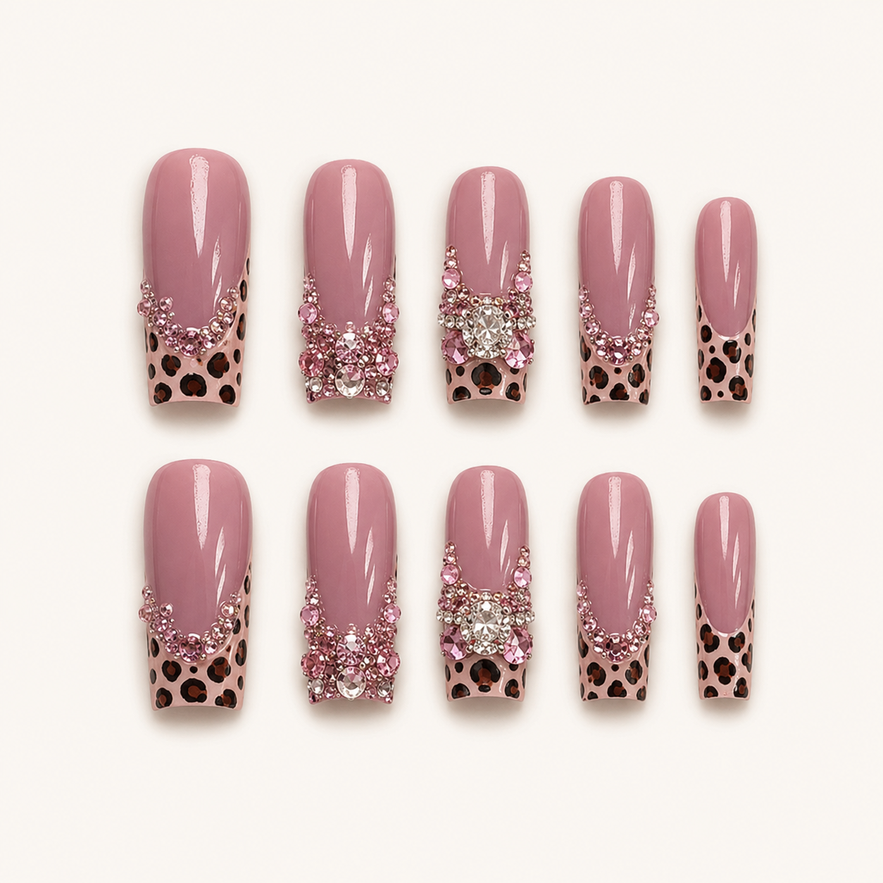 Pink Leopard Luxe Press-On Nails - flatlay